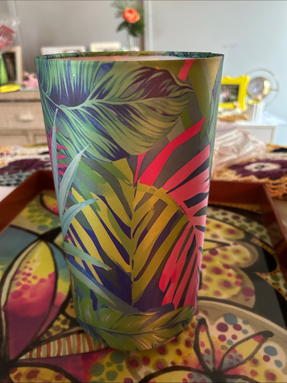 Fabric Fern Accent Light - Pink & Green Tropical Shade